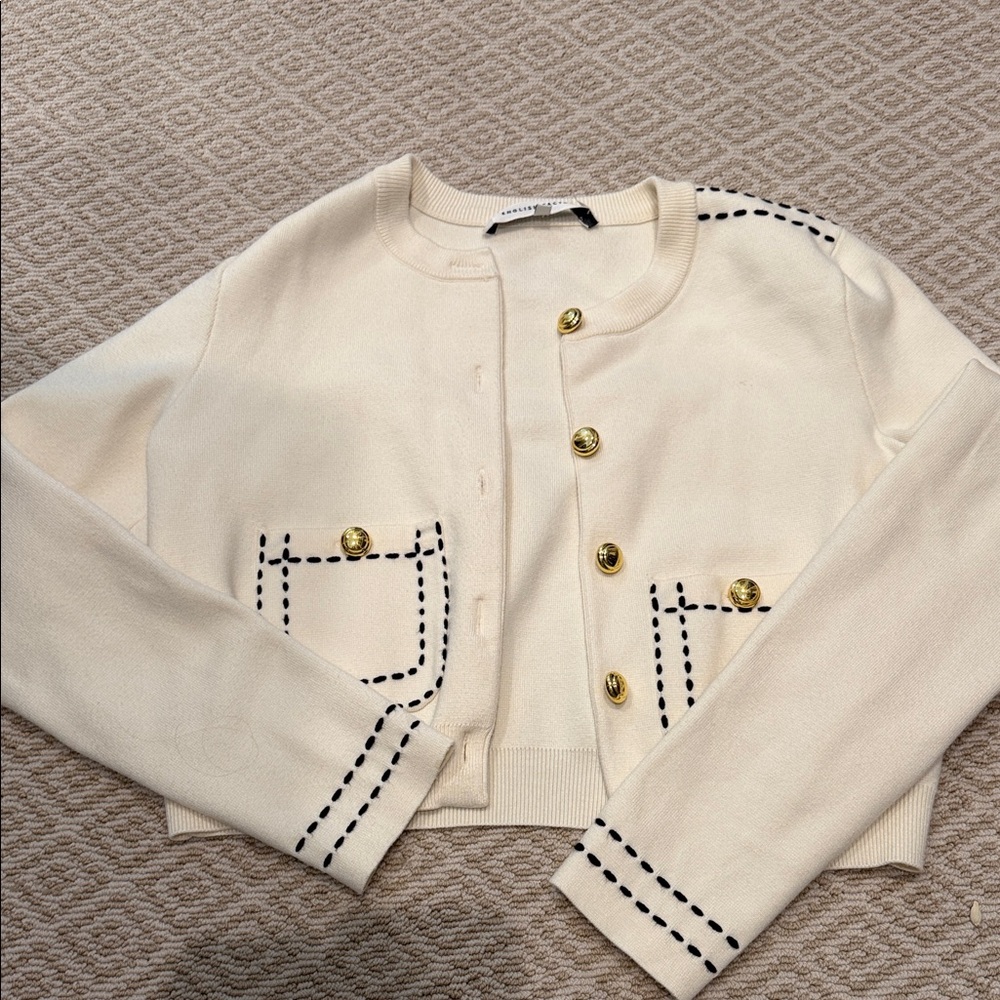 NWOT English Factory Cream cardigan/ Blazer with Gold Buttons